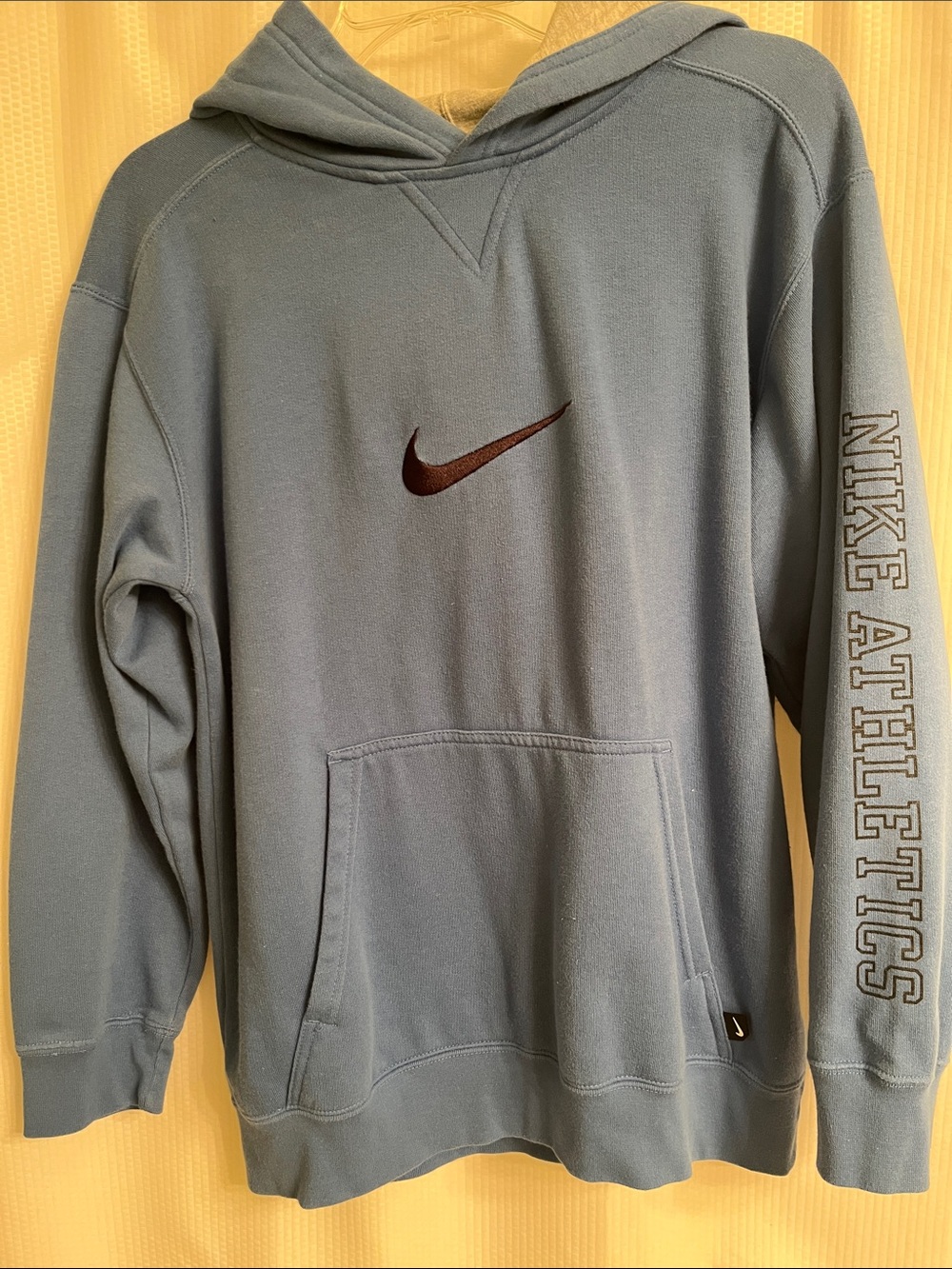 Nike Slate Blue Pullover Hoodie with Black Swoosh and Sleeve Lettering
